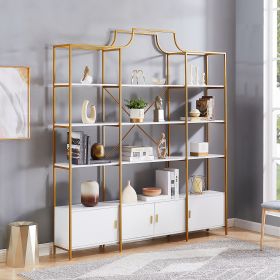 78 Inch 4 Tiers Home Office Bookcase Bookshelf, Storage Cabinet Display Shelf, X Bar Gold Frame