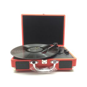 Portable Vinyl Record Player Retro Phonograph Creative Retro Bluetooth Speaker European Style Leather Case Record Player (Option: Red-USB)