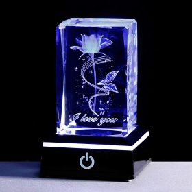 Crystal Laser Carved Rose Crystal Crafts Ornaments (Option: Note Rose-Single Without Light)