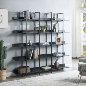 5 Tier Bookcase Home Office Open Bookshelf, Vintage Industrial Style Shelf with Metal Frame, MDF Board (Color: Black)