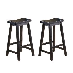 29-inch Bar Height Stools Set of 2pc Saddle Seat Solid Wood Casual Dining Home Furniture (Color: Black)