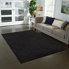 Traditional Solid Casual Tufted Shag Indoor Area Rug (Color: Black, size: 5' x 7')