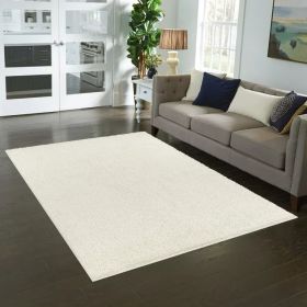 Traditional Solid Casual Tufted Shag Indoor Area Rug (Color: Ivory, size: 5' x 7')