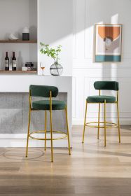 COOLMORE Bar Stools Industrial Pub Barstools with Back and Footrest, Modern Armless Bar Height Stool Chairs Set of 2 (Color: Emerald)