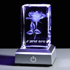 Crystal Laser Carved Rose Crystal Crafts Ornaments (Option: Single Rose-Plus Square Black LED Light)