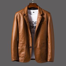 Men's Youth Leather Jacket Coat (Option: Khaki-L)