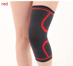 Double Corrugated Non-slip Stretch Keep Warm Nylon Needle Sports Kneecaps (Option: Red-L)